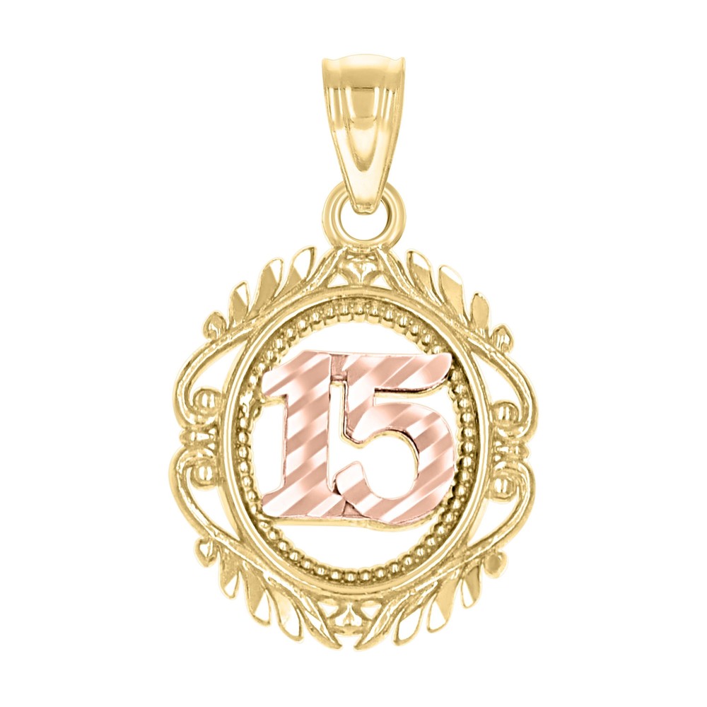 10kt 10k Two-Tone Gold Womens Sweet 15 Anos Quinceanera Charm Pendant